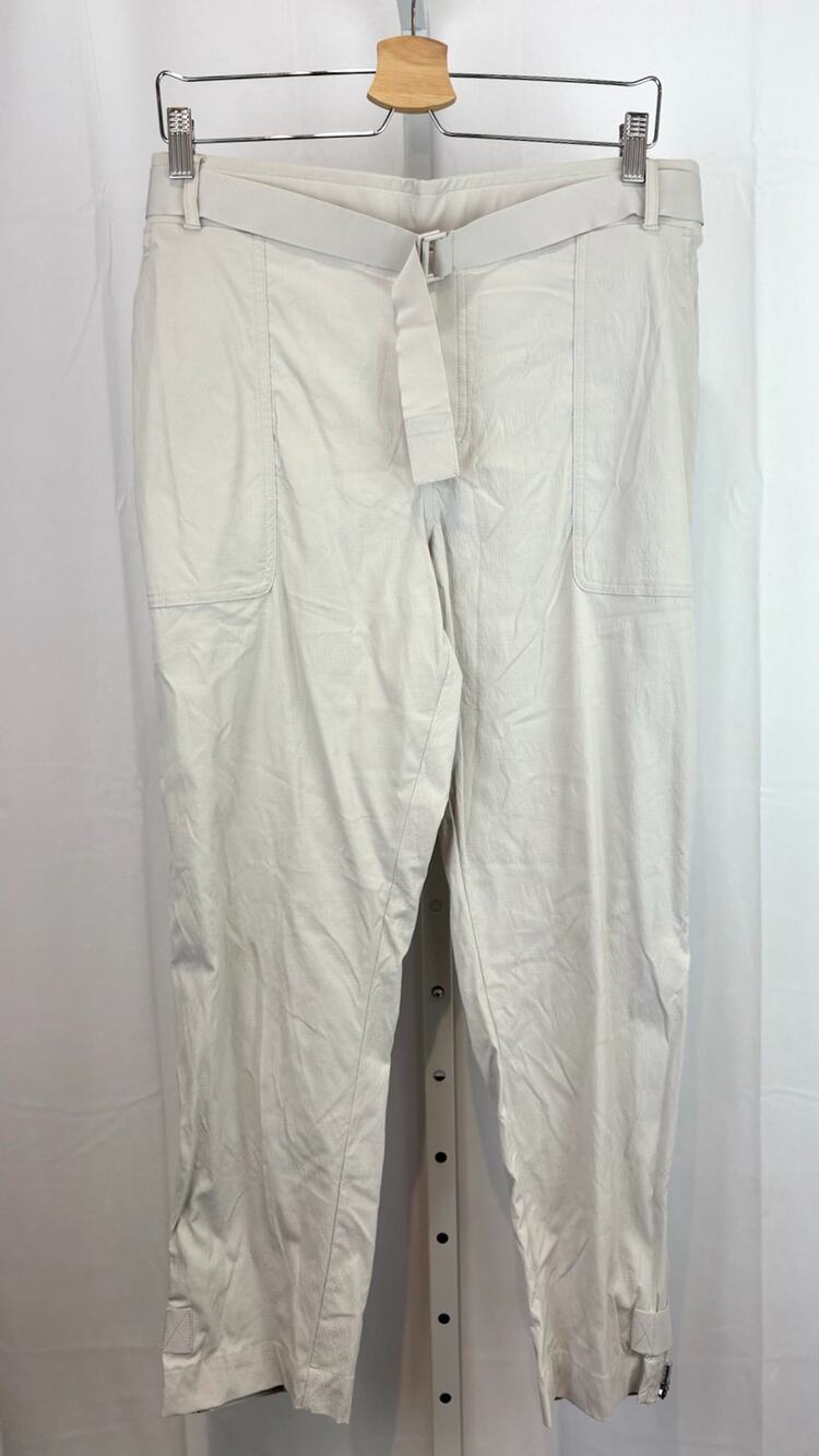 ATHLETA Size 16 Trekkie Belted Pants Zip Ankle Cropped Stretch Nylon Beige